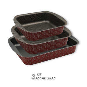 Kit Assadeiras Antiaderentes 3 peças  - Vermelha