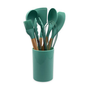 Conjunto de Utensilios Silicone 8 Peças - Verde Escuro