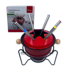 Conjunto Fondue 10 Peças Carne Chocolate Jantar Romântico - VERMELHO