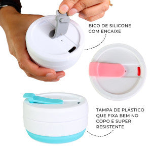 Copo Silicone Retrátil Dobrável C/ Tampa Reutilizável 350ml