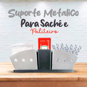 Porta Sachês de Inox com Suporte para Palitos de Dente para Açúcar, Sal, Ketchup