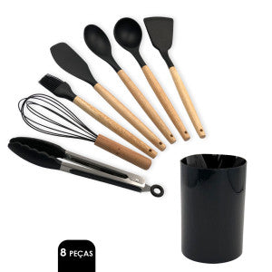 Conjunto de Utensilios Silicone 8 Peças - Preto