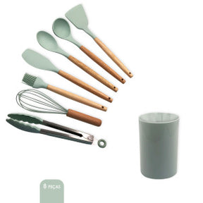 Conjunto de Utensilios Silicone 8 Peças - Verde Claro