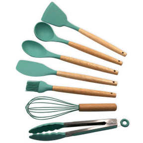 Conjunto de Utensilios Silicone 8 Peças - Verde Escuro