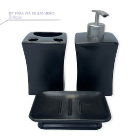 Kit Banheiro Lavabo Porcelana 3 Peças Porta Sabonetes e Escovas