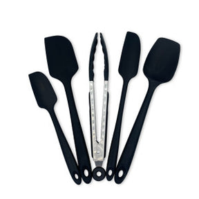 Conjunto De Espátulas E Pegador Em Silicone Unyhome 5 Peças - PRETO