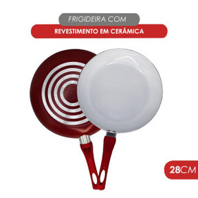 Frigideira com Revestimento Cerâmico Antiaderente e Cabo de Baquelite 28cm - Vermelho