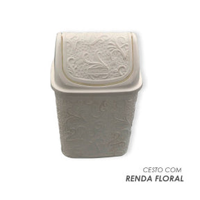 Cesto de Lixo Basculante Renda Floral 4,5 litros Branco