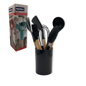 Conjunto de Utensilios Silicone 8 Peças - Preto