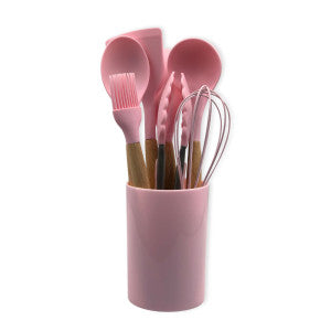 Conjunto de Utensilios Silicone 8 Peças - Rosa