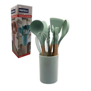 Conjunto de Utensilios Silicone 8 Peças - Verde Claro