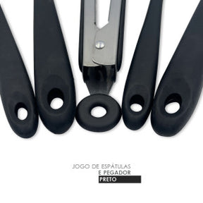 Conjunto De Espátulas E Pegador Em Silicone Unyhome 5 Peças - PRETO