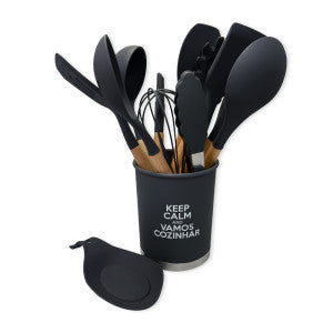 Kit Utensílios de Cozinha Silicone 13pçs - Preto