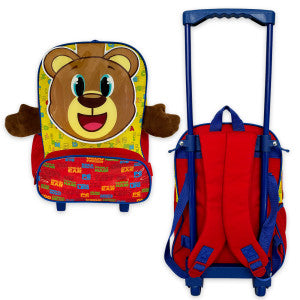 Mochila Infantil Escolar Ursinho Rodinha Amarela e Vermelha