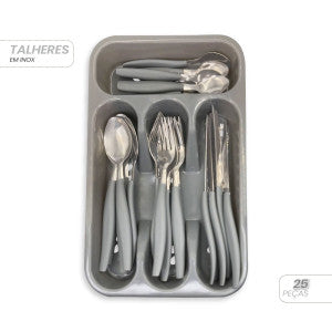 Kit de Talheres em Inox 25 Peças - Cinza