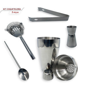 Kit Bar 5pçs Coqueteleira Profissional Aço Inox 550ml Caipirinha