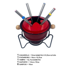 Conjunto Fondue 10 Peças Carne Chocolate Jantar Romântico - VERMELHO