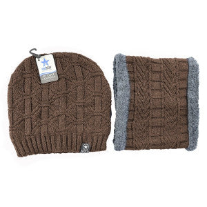 Kit Gorro de Frio e Cachecol Estilo Gola - Marrom