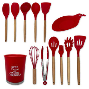 Kit Utensílios de Cozinha Silicone 13pçs Vermelha