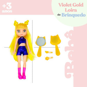 Boneca Violet Gold Loira 30cm com Acessórios como Pente Espelho e Prendedores de Cabelo