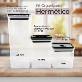 Kit Organizador Hermético Dubai Preto 5 Litros