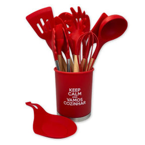 Kit Utensílios de Cozinha Silicone 13pçs Vermelha