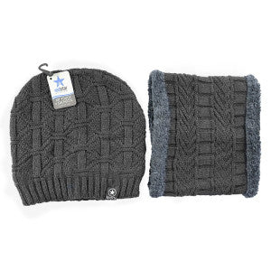 Kit Gorro de Frio e Cachecol Estilo Gola - Cinza