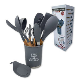 Kit Utensílios de Cozinha Silicone 13pçs Cinza