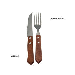 Conjunto de Garfo e Faca Inox 12 Peças - Wooden